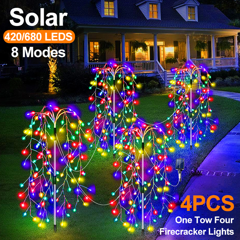 420/680 LED luces de cadena de petardo impermeables al aire libre con energía Solar con 8 modos luces solares de jardín para camino patio Landsca