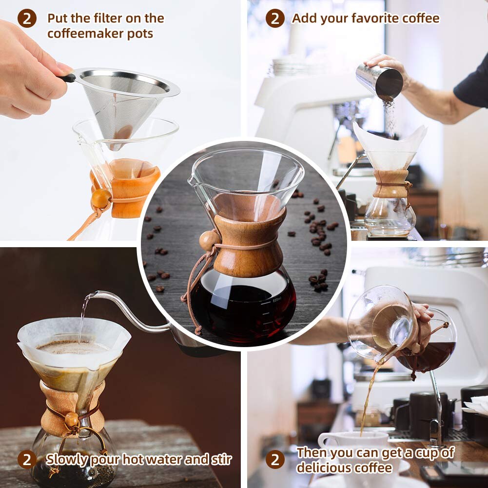 600ml Resistant Glass Coffee Maker Pour-over Coffee Pot Espresso Italian Coffe Machine Moka Pot Used With Stainless Steel Filter