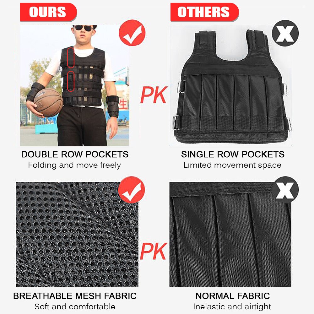 Adjustable Weighted Vest 35kg Weight Exercise Weight Waistcoat Jacket Loading Cloth Strength Training Gym Equipment