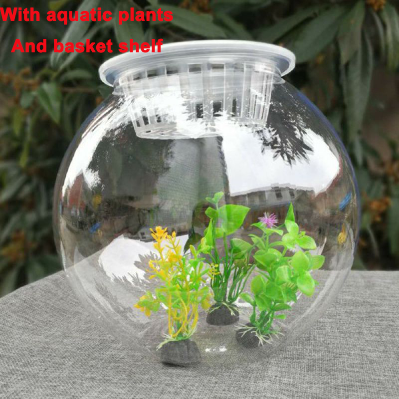 Aquarium rond en plastique Transparent pour poissons rouges, en acrylique, plante verte, nouveauté: With aquatic plants / 6 Liter
