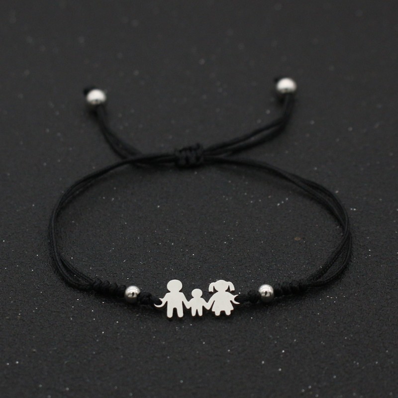 Rvs Charm Armbanden Voor Familie Vader Moeder Zoon Lucky String Gevlochten Verstelbare Stellen Armbanden Voor Mannen Vrouwen Kids: Black