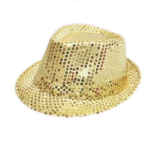 Merk kind kind dansfeest club fedora bling pailletten jazz hoed trilby podium optreden zonne zomerhoed: Goud