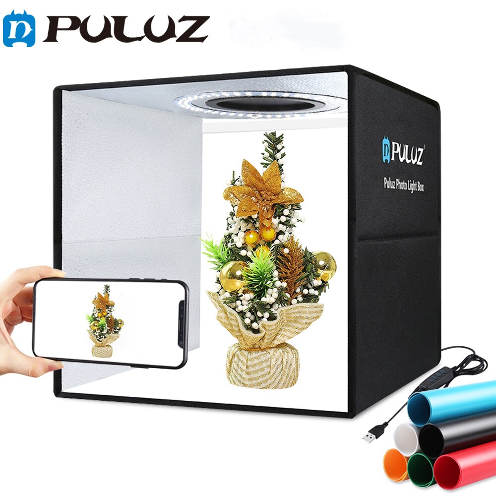 PULUZ 30cm Photo Studio LED Ring Light Box Shooting Tent Desktop Box Kit with 6 Colors Backgrounds Photography Light Box Kits