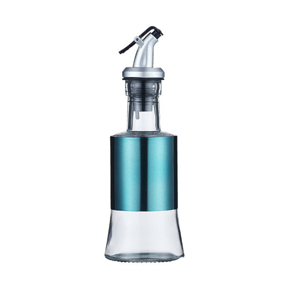 Stainless steel glass oil pot oil bottle vinegar pot kitchen oil tank pot leak-proof large soy sauce vinegar seasoning bottle: Blue 200ml