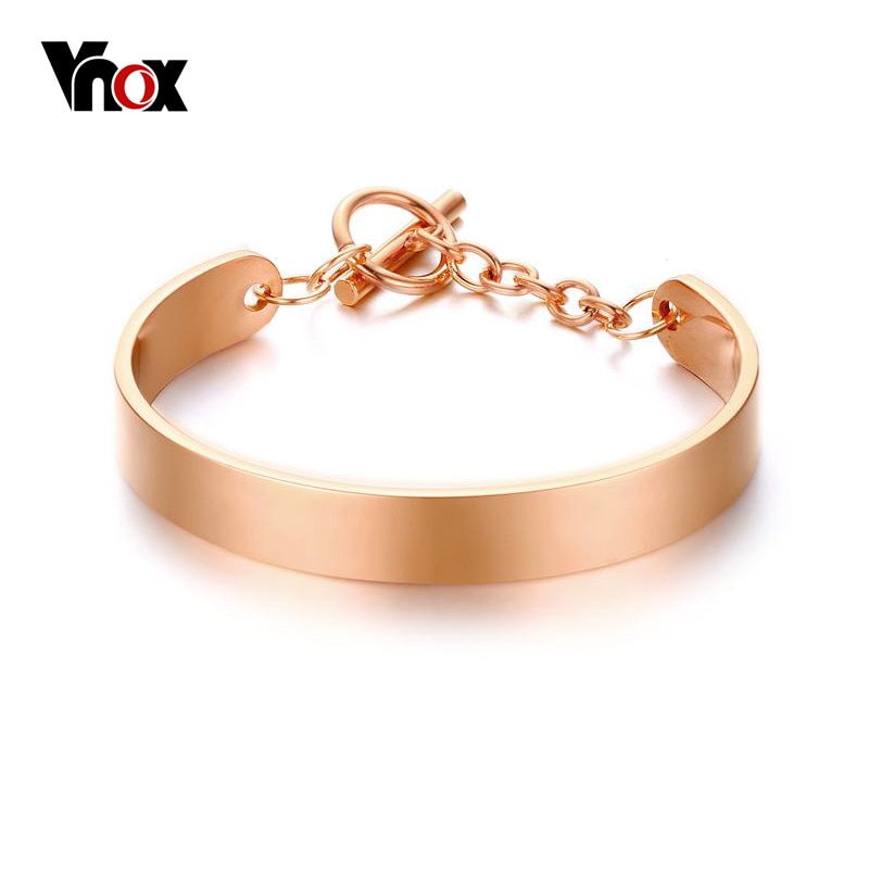 Vnox Individuality ID Bracelets & Bangles Shiny Stainless Steel Adjustable Women Jewelry/Rose/Gold-color