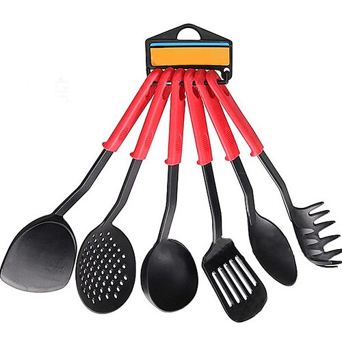 Juego de 6 piezas de cocina para el hogar, herramientas de cocina, espátula de Nylon, cuchara, tenedores, utensilios de cocina, utensilios de cocina fáciles de colgar