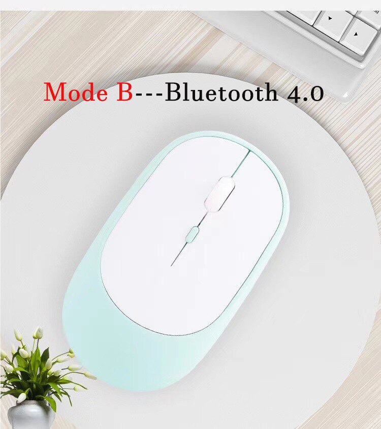 Wireless Silent Mouse Charge Bluetooth-Compatible For MacBook PC iPad 2 Modes Selected Bluetooth 4.0+USB/Only Bluetooth Mouse: Mode B--Light Green
