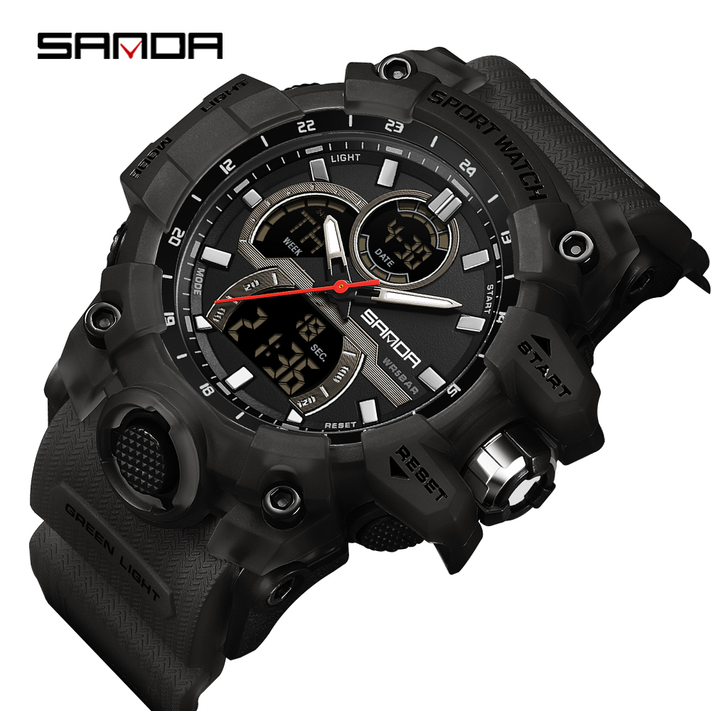SANDA-reloj electrónico con luz nocturna para hombre, cronógrafo multifuncional con pantalla Dual, resistente al agua, Ideal para deportes al aire libre, a la , 6198, 2024: Azul