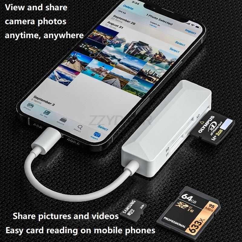 3 in 1 Lightning to XD Card Reader for iPhone XD Memory Card Adapter SD Card Reader ipad XD Picture Card Reader iPhone for TF XD