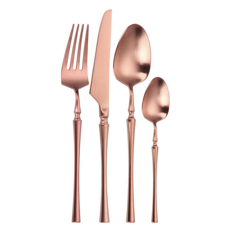 Matte Gold Cutlery Set 4 Pieces Spoons Forks Knives Flatware Cutlery Sets 18/10 Stainless Steel Cutlery Set Golden Tableware Set: rosegold 4 pcs