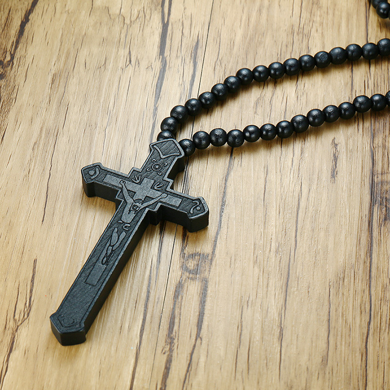 Zwarte Kralen Kruis Rozenkrans Kettingen Voor Mannen, Mannelijke Power Balance Hematiet Ketting, Religieuze Faith Gebed Sieraden: Rood