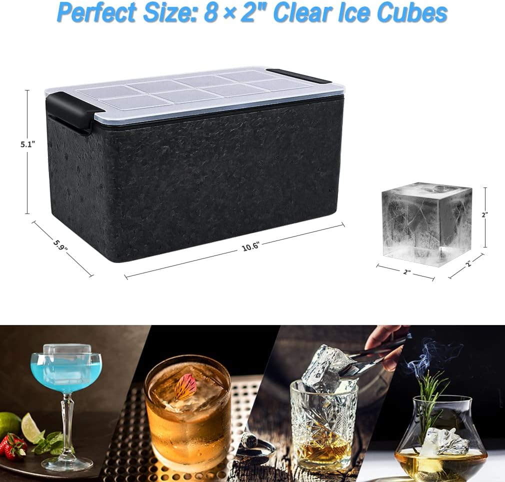 Large Ice Cube Tray Maker 2 Inch Clear Square Crystal Clear Ice Cube Maker for Cocktail,Whiskey & Bourbon Drinks for Men