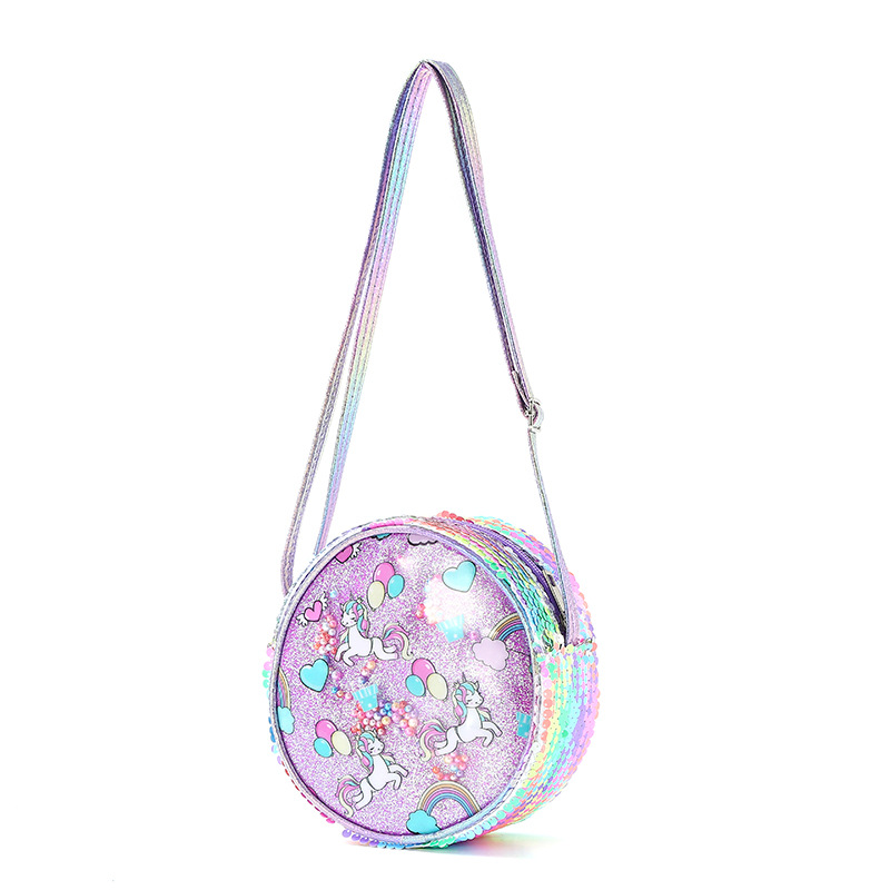 Mini-Kupplung für freundlicher, süße, glitzernde pailletten-umhängetaschen für kleine mädchen, einhorn-handtaschen und geldbörsen mit Karikatur-motiven, Baby-münzbeutel: Lila
