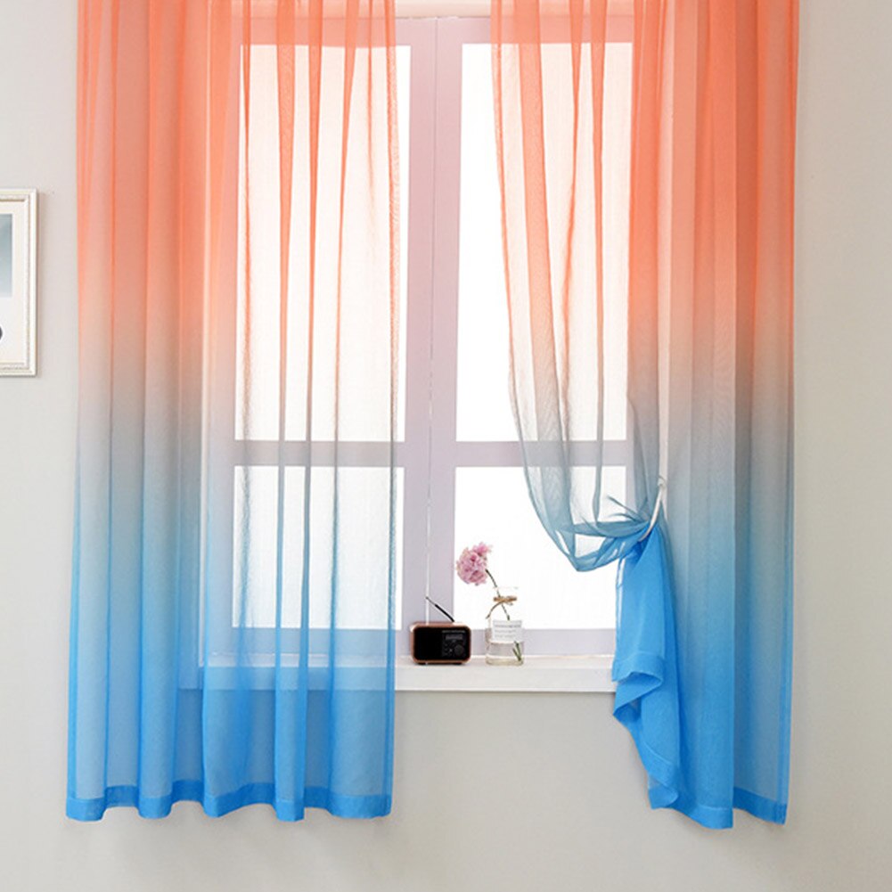 Romanttinen yksityisyys ikkuna verho voile paneeli olohuone kaltevuus väri ombre verho valonsuodatus tylli kodin sisustus käännettävä: Oranssi sininen / 130cm