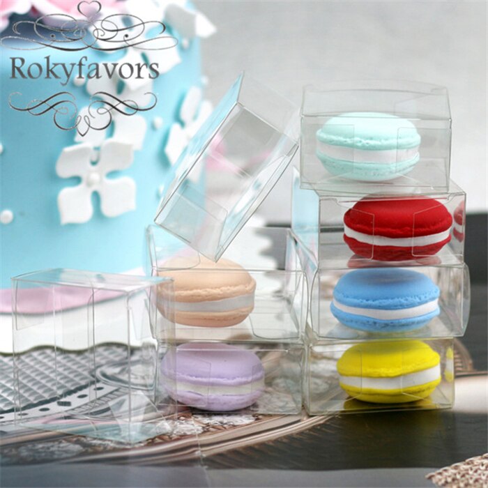50PCS 5x5x3.5cm Clear Plastic PVC Macaron Box for 1 Macarons Party Supplies Bomboniere Favors Boxes with Protect Film