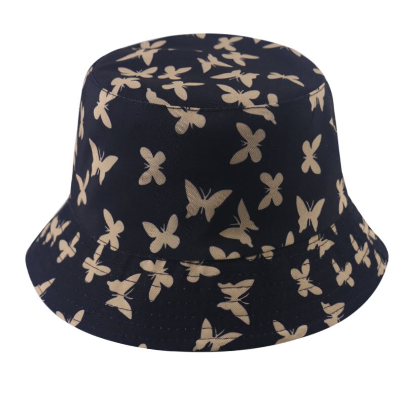 Rævemor reversibel sort hvid stribet zebra print spand hatte til kvinder gorras fisherman caps sommer: Sommerfugl