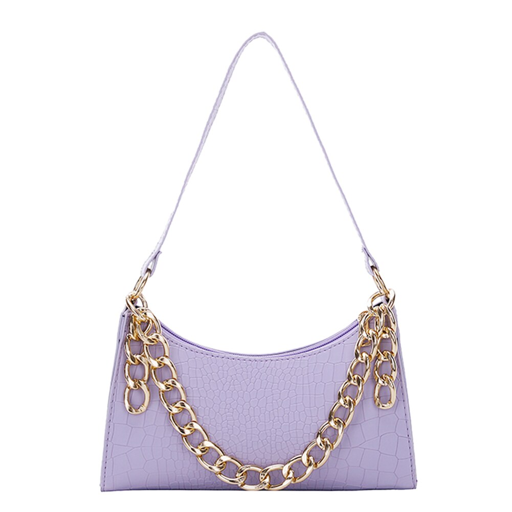 Exquisite Shopping Bag Simple PU Leather Women Handbag Totes Streetwear Chain Underarm Shoulder Bags: Purple 