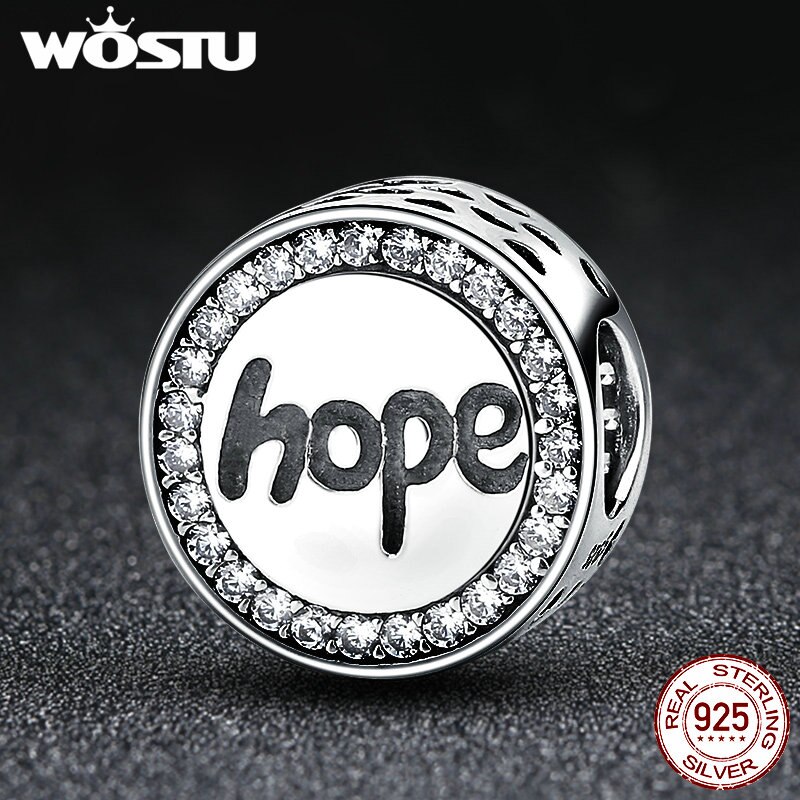 WOSTU 100% 925 Sterling Silver "Hope" Charm Beads Fit Original Bracelet Bangle Authentic Luxury Beads For Jewelry