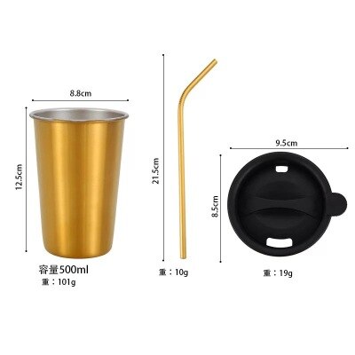 500ml metallinen muki 304 ruostumaton teräskuppi kannettava olkikannen eristys juoma-astia kahville maito olut matka leirintäkeittiö: 7