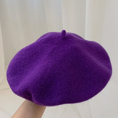 Luna & Dolphin-boina de lana para mujer, boina morada de seta de 90% de lana para otoño, gorro de artista púrpura de uva, gorro de pintor, gorro de invierno: grage purple