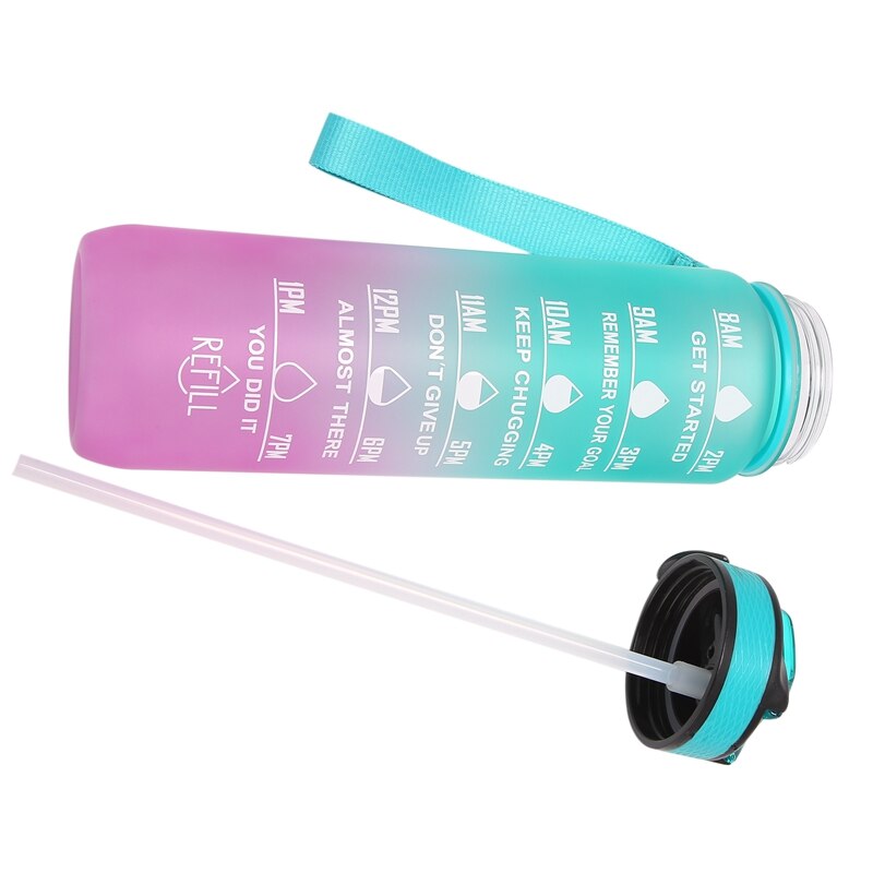 1000ML Tritan Fitness Sports Water Bottle With Time Marker&amp;Straw Large Wide Mouth Leakproof Durable