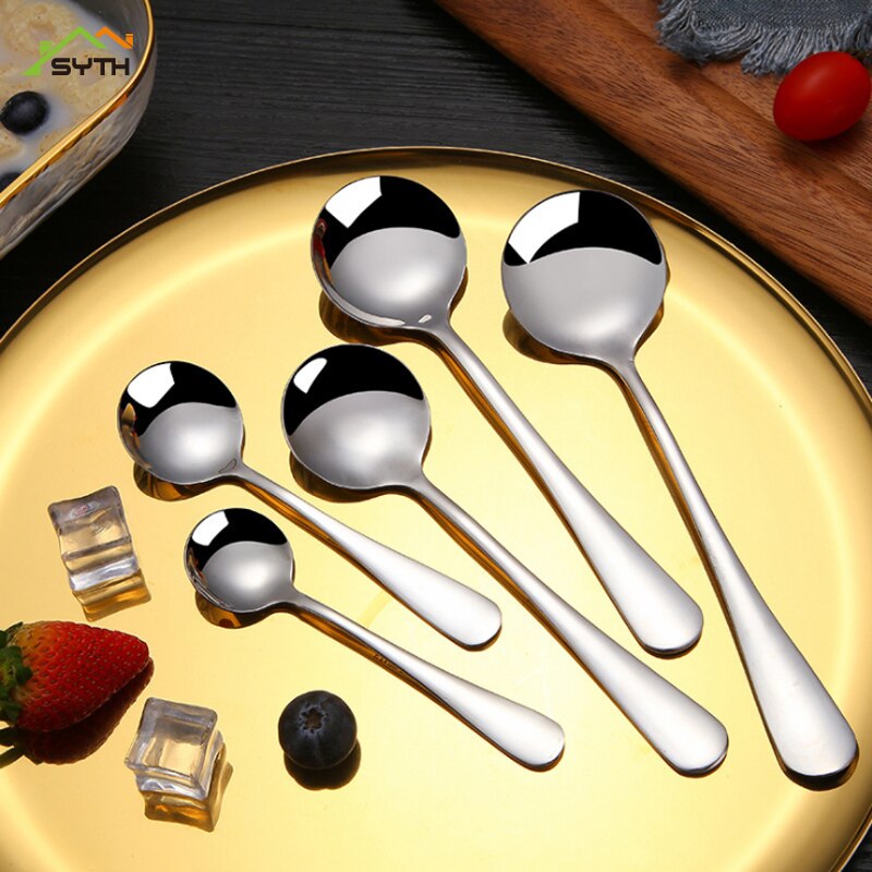 Thick stainless steel spoon High-end western tableware main round spoon Dessert spoon factory direct cute spoon