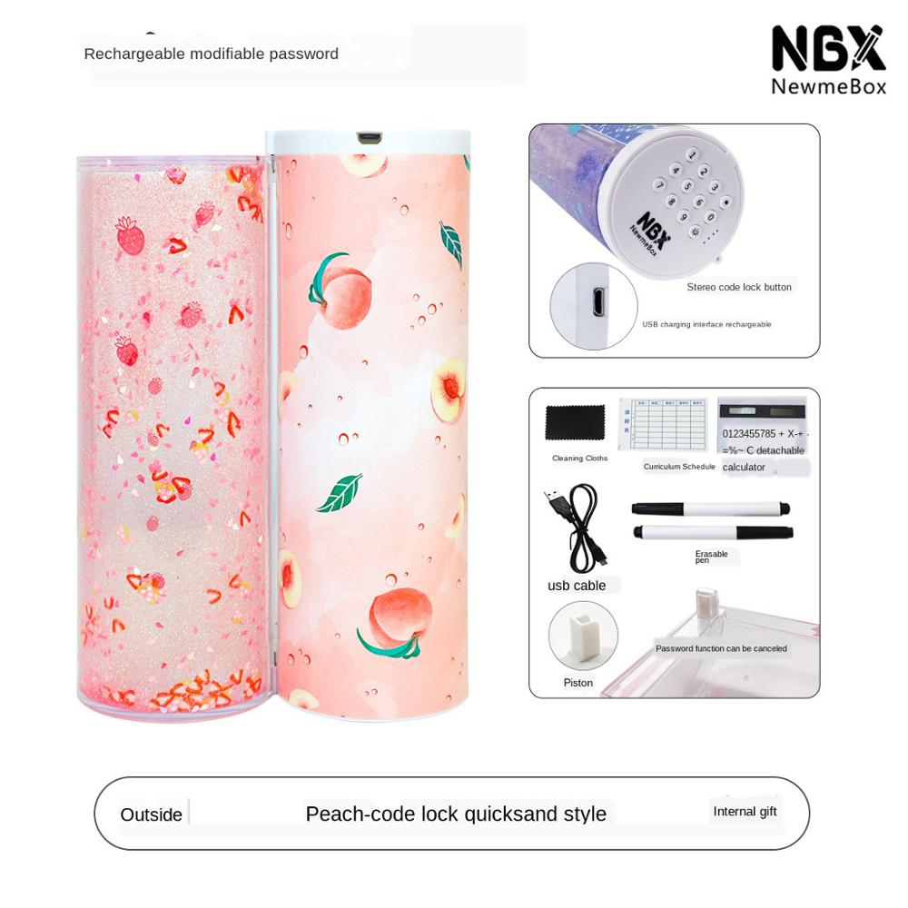 Pencil Case Code Lock Pen Box NBX Password Pencil Case Large Capacity Stationery Box Multi-Function Cylindrical Pencil Box: Style 16