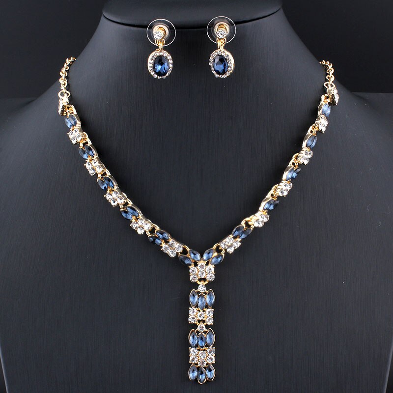 Jiayijiaduo Exquisite Hochzeit Schmuck Sets Für Frauen Charme Halskette Ohrringe Set Kleid Rot Kristall Gold Farbe Weihnachten Präsentieren: 2