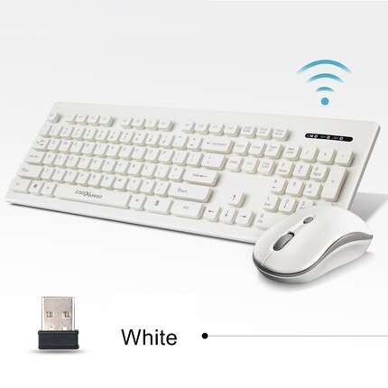 COOLXSPEED KM5808 2.4G USB Wireless Keyboard and Mouse Set Mute Waterproof Wireless Keyboard and Mouse Combo: White