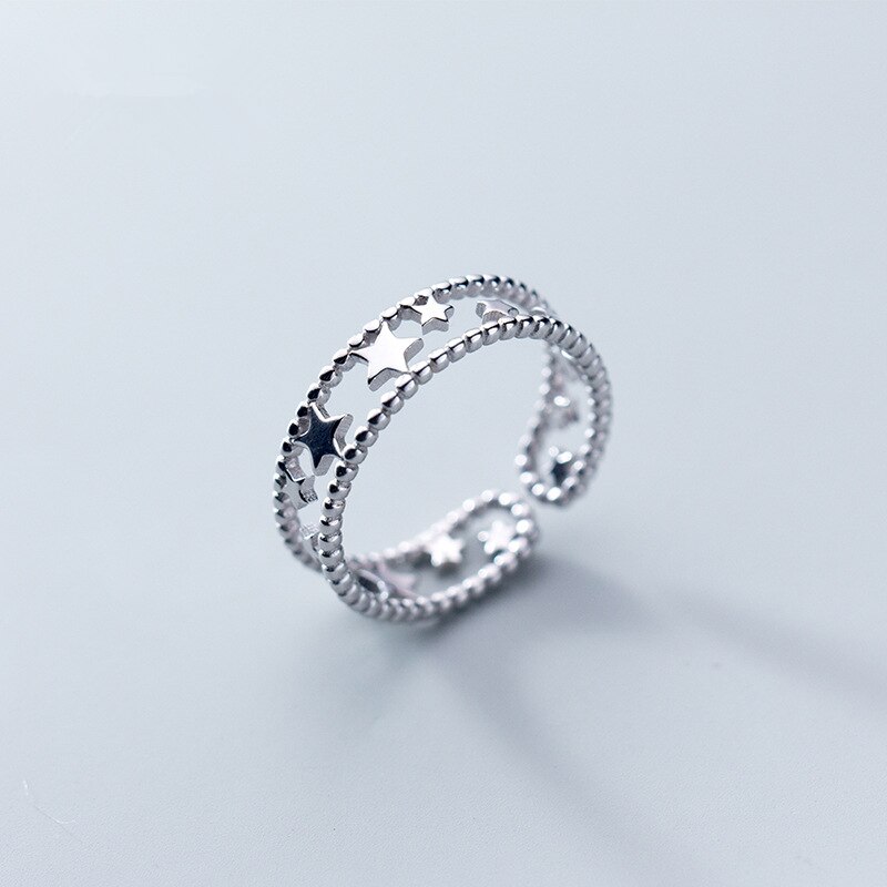 Echte 925 massief zilveren holle sterren open ring 925 ringen grote vinger sieraden voor vrouwen meisjes