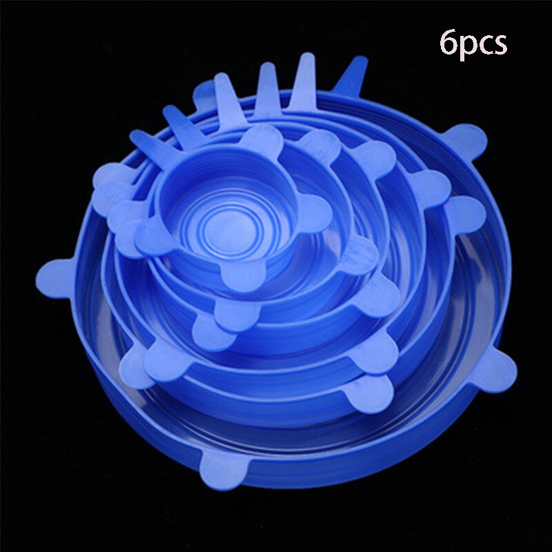 couvercle silicone alimentaire couvercle extensible en silicone alimentaire couvercle silicone charlotte alime Couvercles en Silicone extensibles pour micro-ondes, 6 pièces, accessoires de cuisine, pour aliments, frais: GJG-yuan-blue