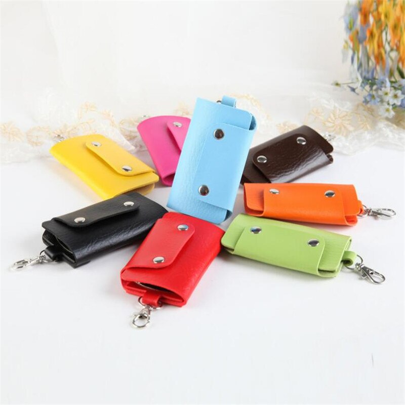 LLavero de cuero PU para hombre y mujer, organizador de llaves, bolsa dividida, cartera de la llave del coche, funda para llaves, minitarjeta, billetera