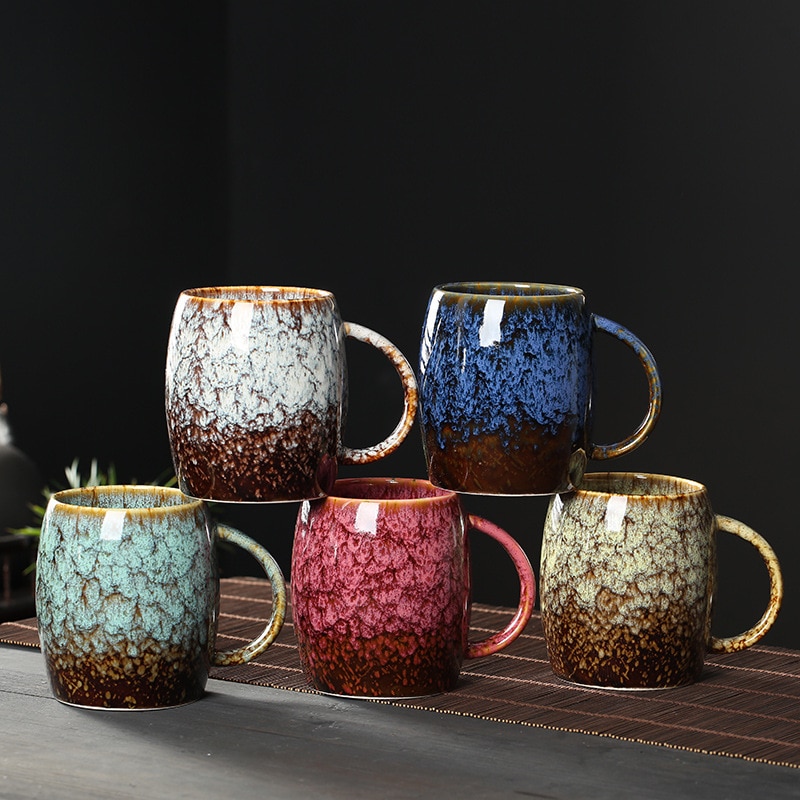 Kiln Change European Retro Ceramic Office Tea Cup Tea Mugs Coffee Mug Kung Fu Tea Set Water Cups Pottery Tea Bowl Drinkware