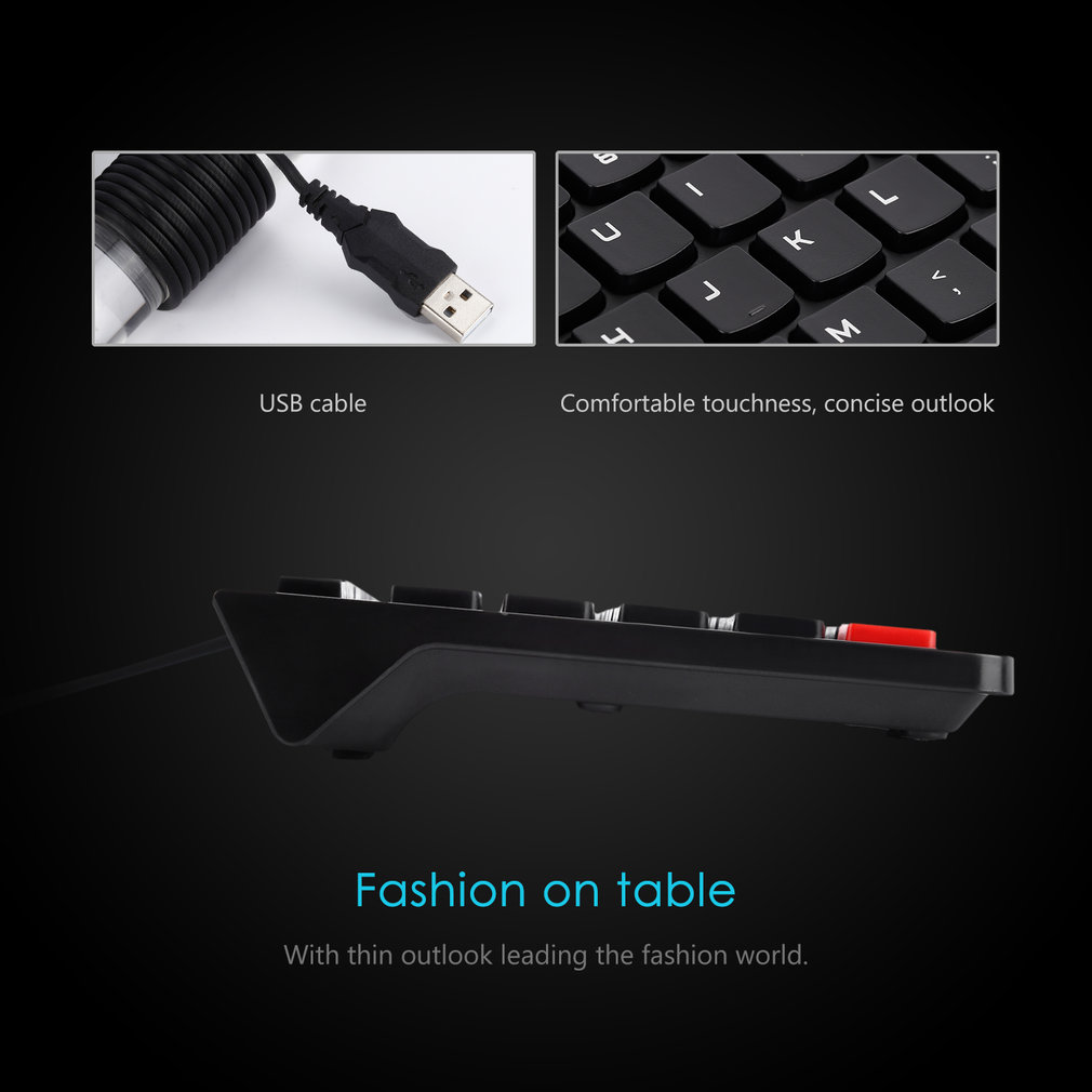 LESHP Ultra-mince chocolat filaire clavier bureau bureau maison jeux mince muet ordinateur 104 touches pleine taille ergonomique