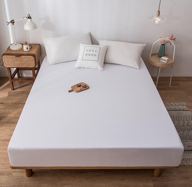 Soft Fit Waterproof Bed Sheet Mattress Cover With Elastic Band Sheets At 4 Sides（Without Pillowcase）: xiang ya bai / 150x200x25cm