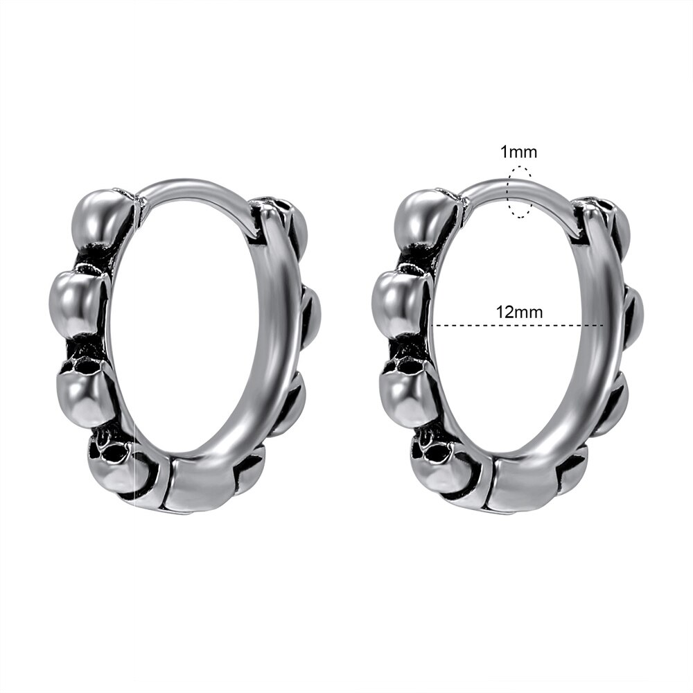 ZS Mens Punk Style Stainless Steel Earrings Rock Roll Skull Hoop Earrings Small Cricle Ear Rounds Hip Hop Jewelry Accessories: 1