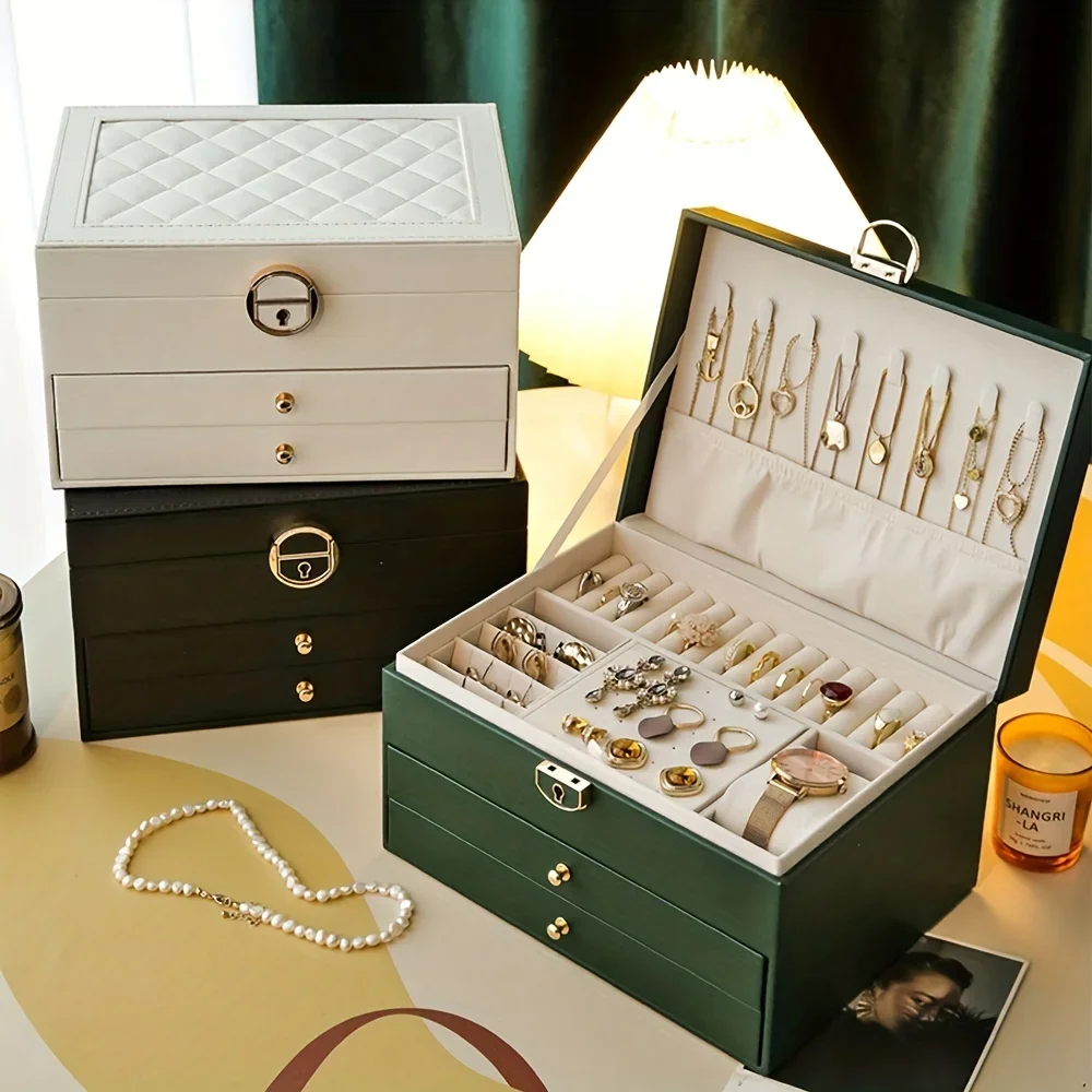 Caja de almacenamiento de joyas, pendientes de collar exquisitos de alta gama, joyero de oro, joyero multicapa de gran capacidad