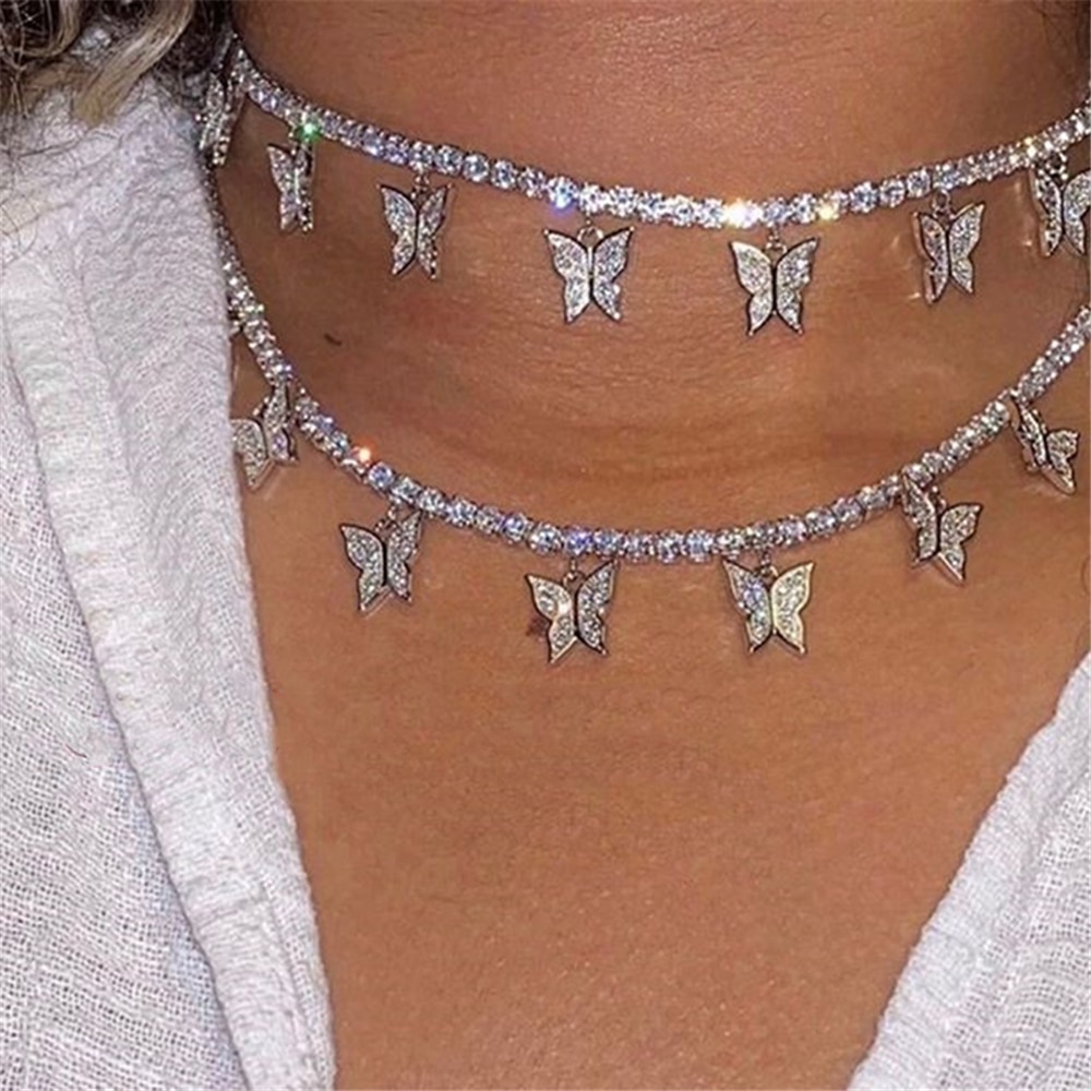 Più di Stile Con Il Cristallo Della Farfalla Geometrica Collane Con Pendente Per Le Donne Boho Dell'annata Di Modo Dei Monili Della Collana Multilivello