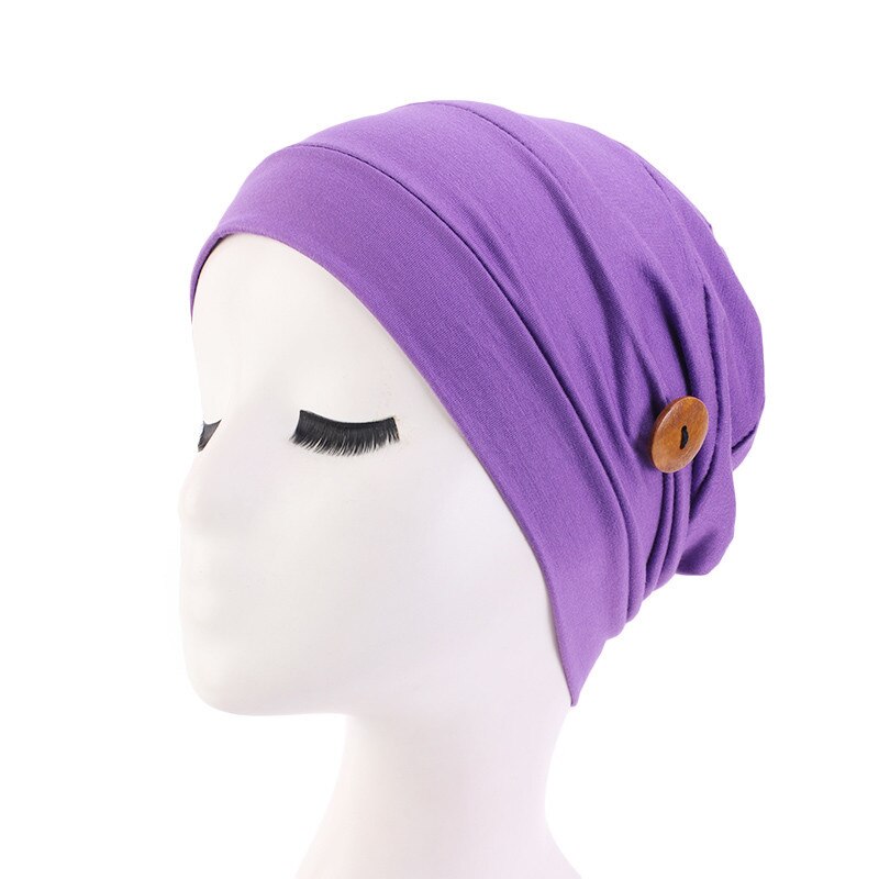 Tulband moslim effen kleur arabische wikkel tulbanden mutsen met knopen vrouwen hoofddoek binnen hijabs casual zomer: Paars
