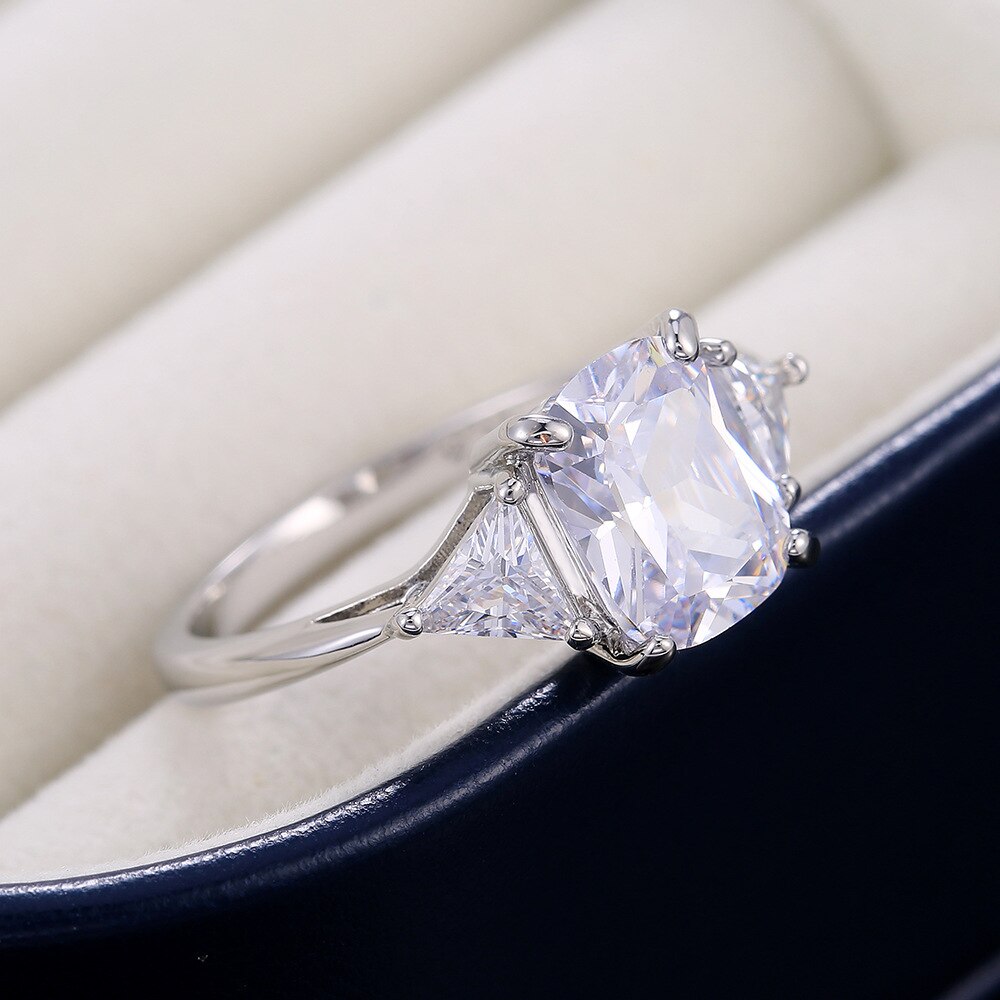 Anillo de plata de primera ley y circón para mujer, sortija, plata esterlina , Circonia cúbica, zirconia, circonita, zirconita, zirconita, cuadrado, color blanco, , cuatro garras