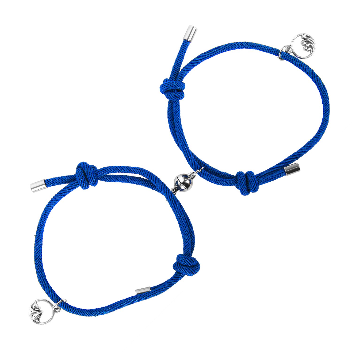2 pièces/ensemble Couple Bracelet alliage boule magnétique acier inoxydable amitié corde personnalité hommes et femmes bijoux: royal blue