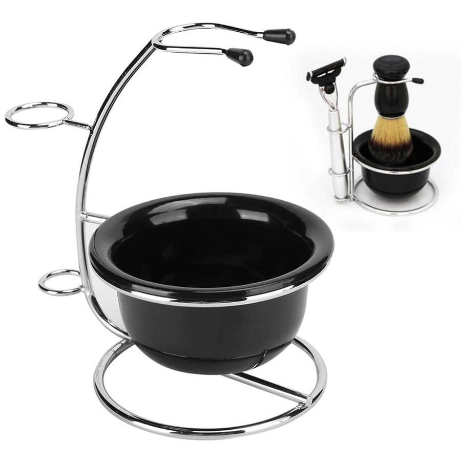 Metal Shaving Stand Holders Foaming Soap Bowl Beard Shaving Tool Set Beard Brush Holder Shaving Cleaning Supplies