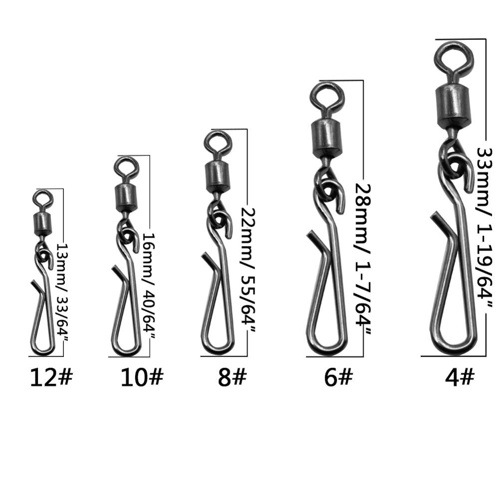 50-100pcs/box Stainless Steel Fishing Swivels Snap Interlock Rolling Swivel With Hooked Snap Hooks Fish Accessories Tool