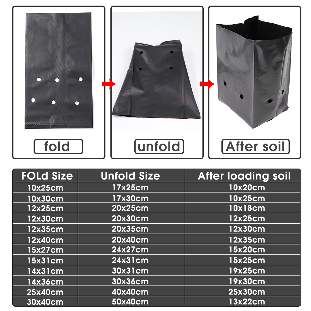 Bolsa gruesa para plantar plántulas de PE, maceta de cultivo de plantas de vivero transpirable negra para contenedor de trasplante de árboles de huerto de jardín