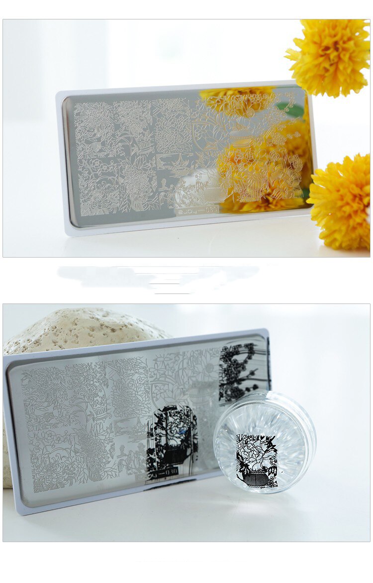 Serie Zjoy placas de estampado para manicura Estilo de China onda grulla salvaje Gazebo dados bambú serie Plantilla de sellos para decoración DIY manicura