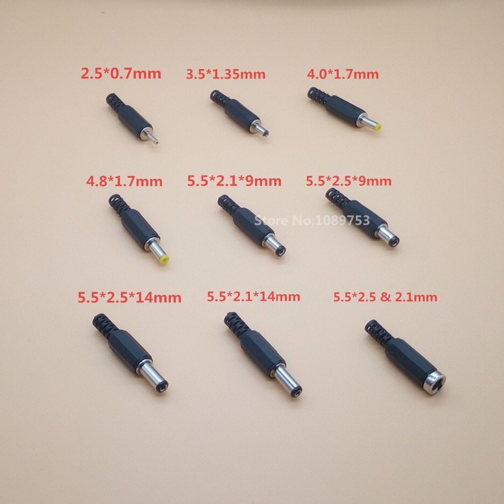 20 Stücke Männlichen DC Jack Stecker 2,1mm/2,5mm/1,7mm/1,3mm/0,7mm/4,8mm/4,0mm/3,15mm Laptop