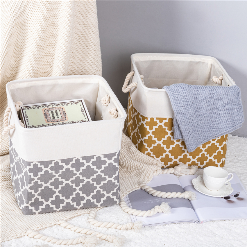 Large Foldable Storage Bin Collapsible Sturdy Fabric Storage Basket Cube Cotton Handles for Organizing Shelf Nursery Toy Closet