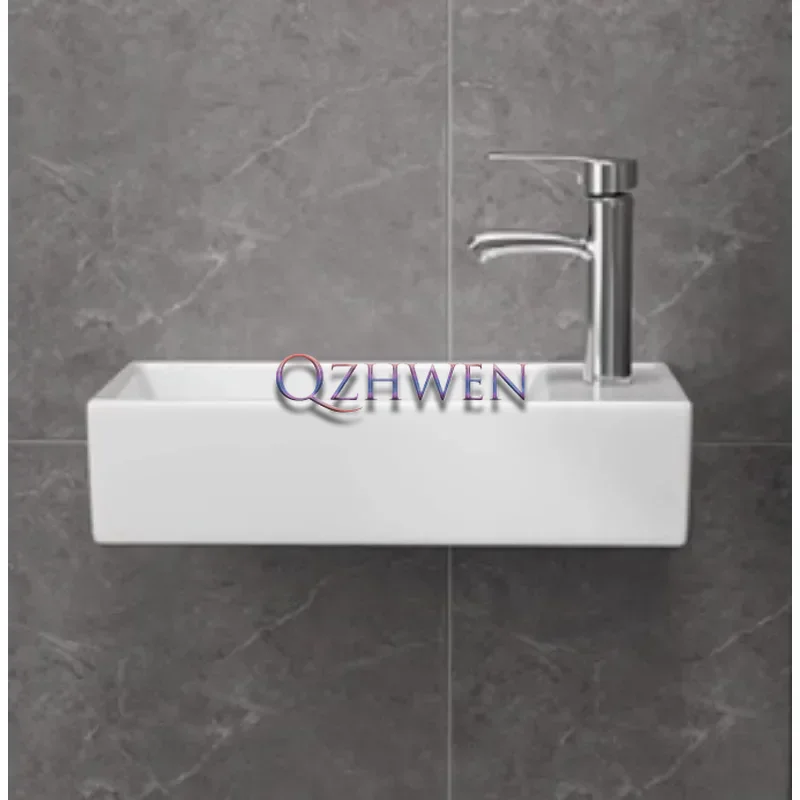 32/33/37cm Small Apartment Bathroom Sink Wall-mounted Ceramic Washbasin Balcony Washroom Corner Hanging Basin with Faucet Set