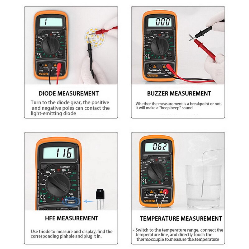 Digital Multimeter AC/DC Ammeter Volt Ohm Tester Meter Multimetro With Thermocouple LCD Backlight Portable Multimeter