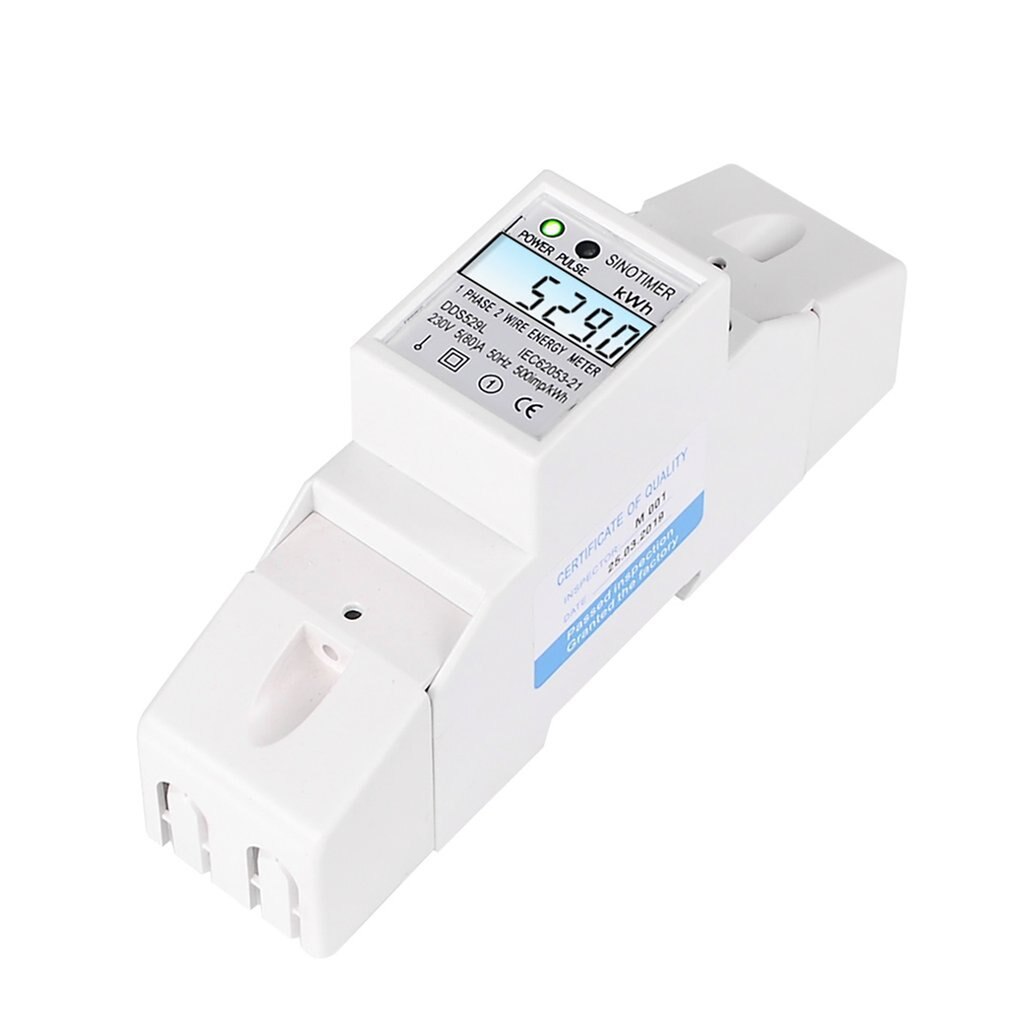 Residentiële 2 Draad Eenfase Din Rail Energiemeter Elektrische Kwh Meter Met Achtergrondverlichting Ac 230V 5-80A Voor Saving power Energy